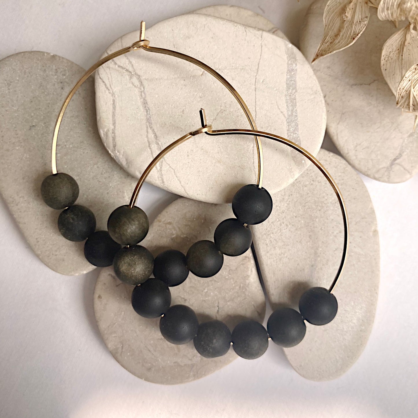 12d-Beaded Hoops-Golden Obsidian-GF