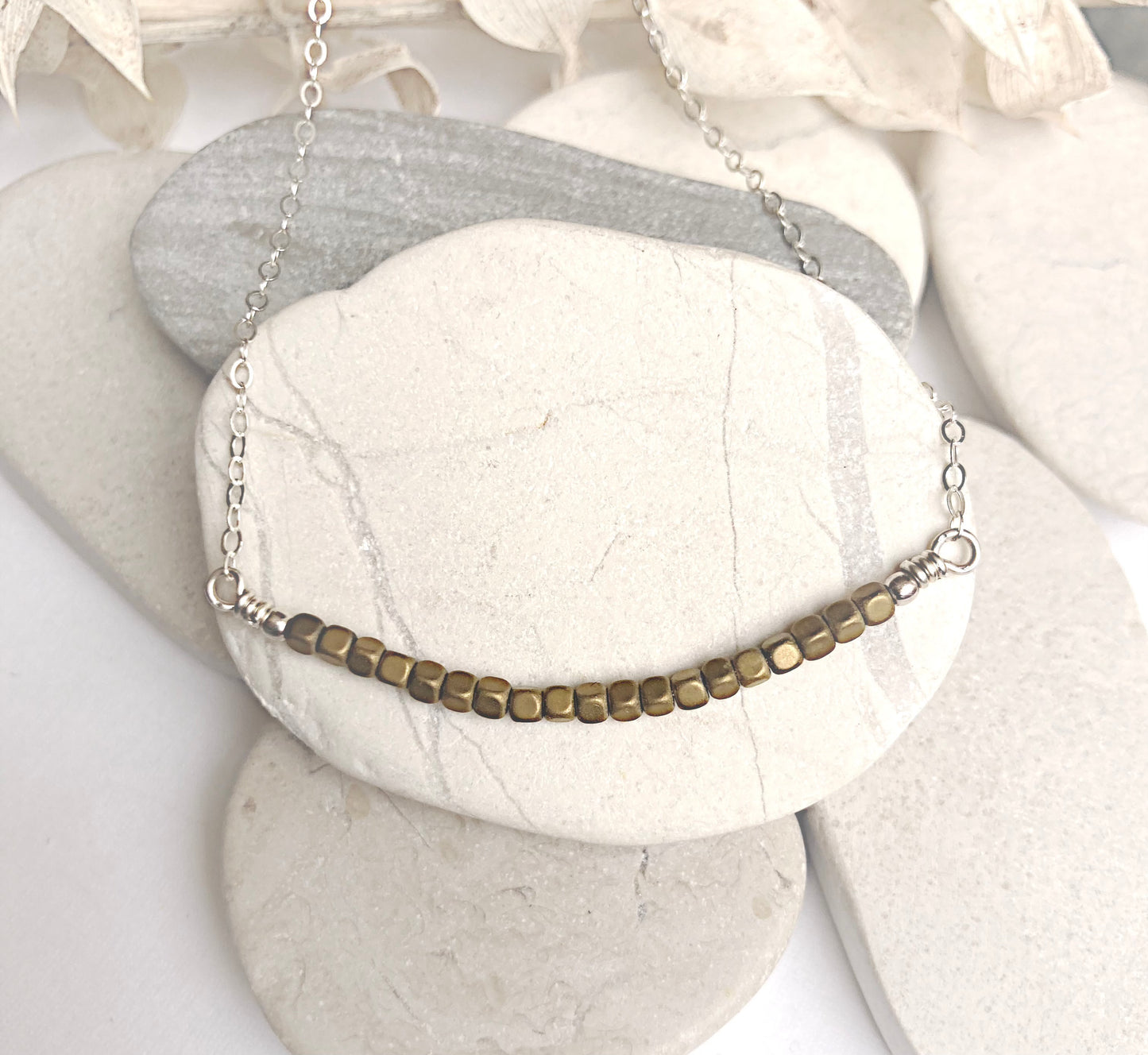 4-Beaded Bar Necklace-Gold Hematite