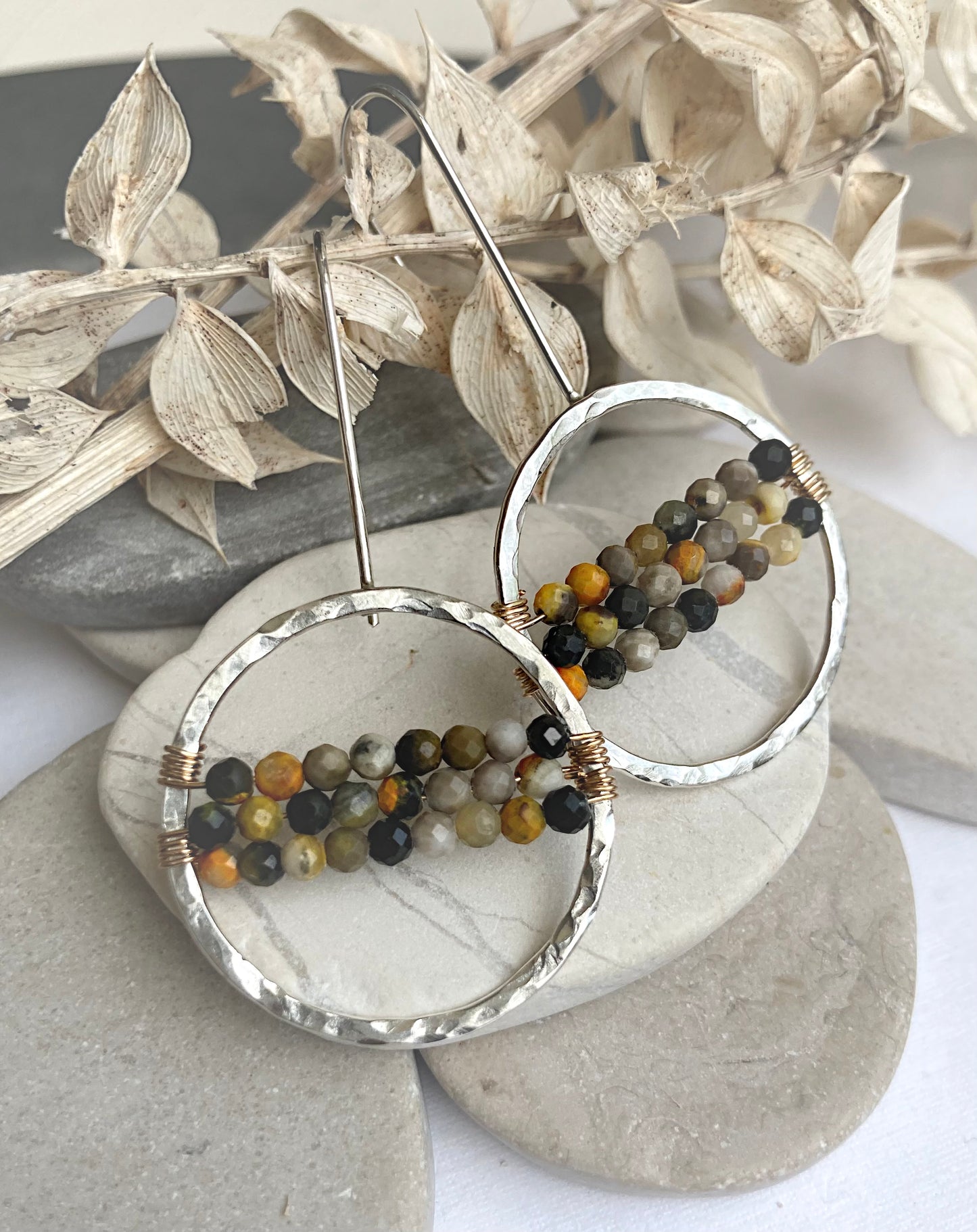 13-Circle Beaded Hook Earrings-Bumblebee Jasper-SS