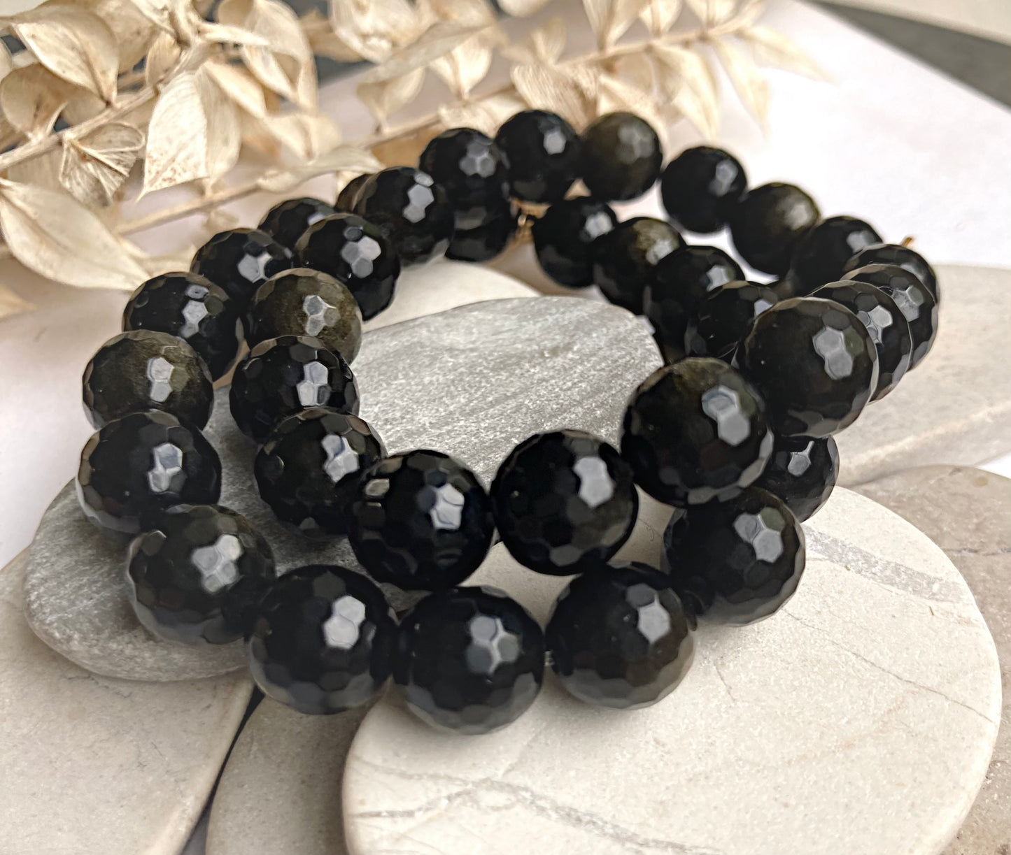 Large Beaded Bracelet-Golden Obsidian-Faceted