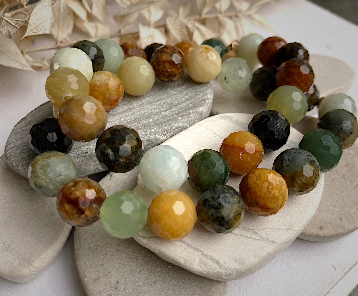 Large Beaded Bracelet-Flower Jade-F