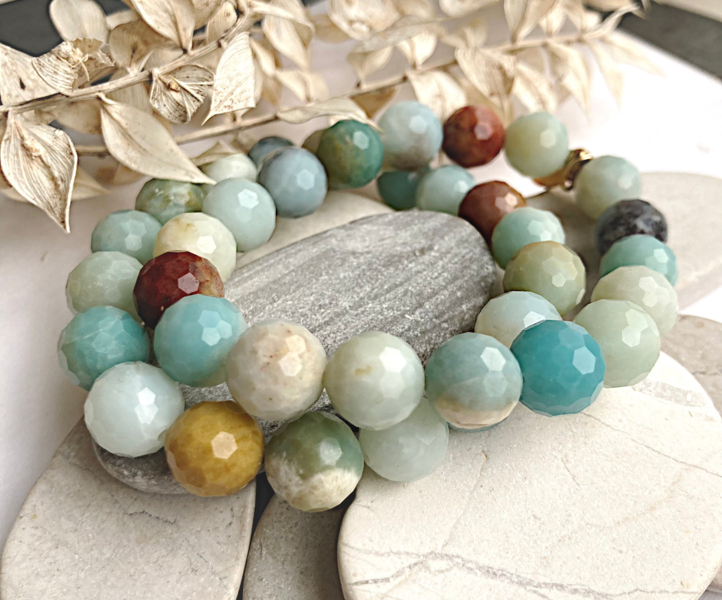 Large Beaded Bracelet-Brazilian Amazonite-Faceted