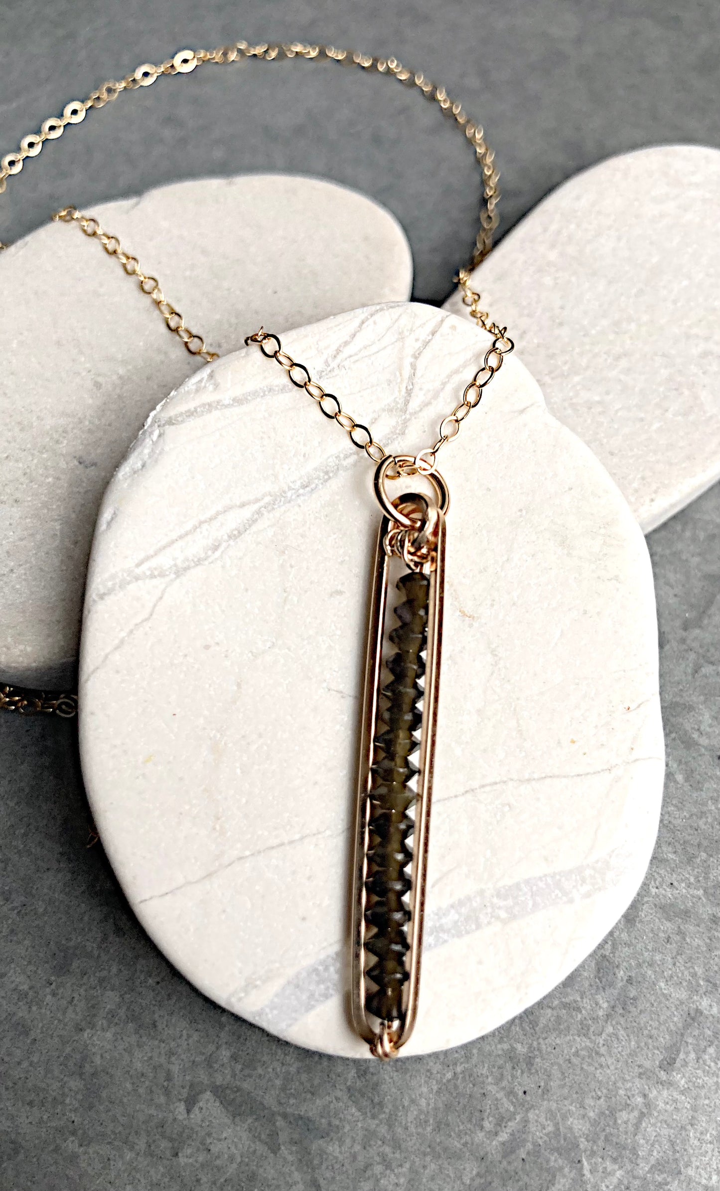 gold filled and obsidian stone drop necklace