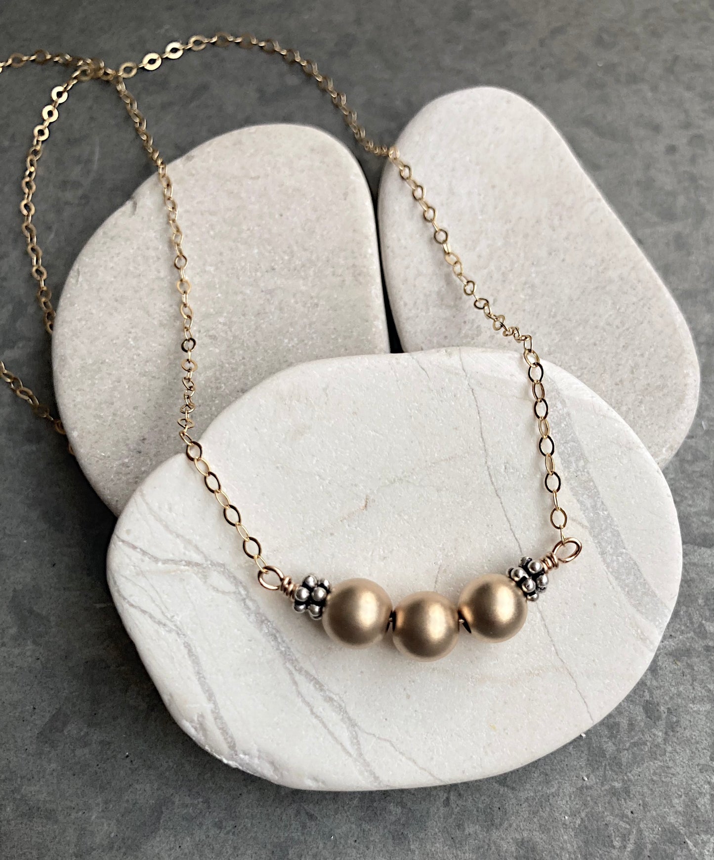 8-Brushed Beaded Necklace-14KGF