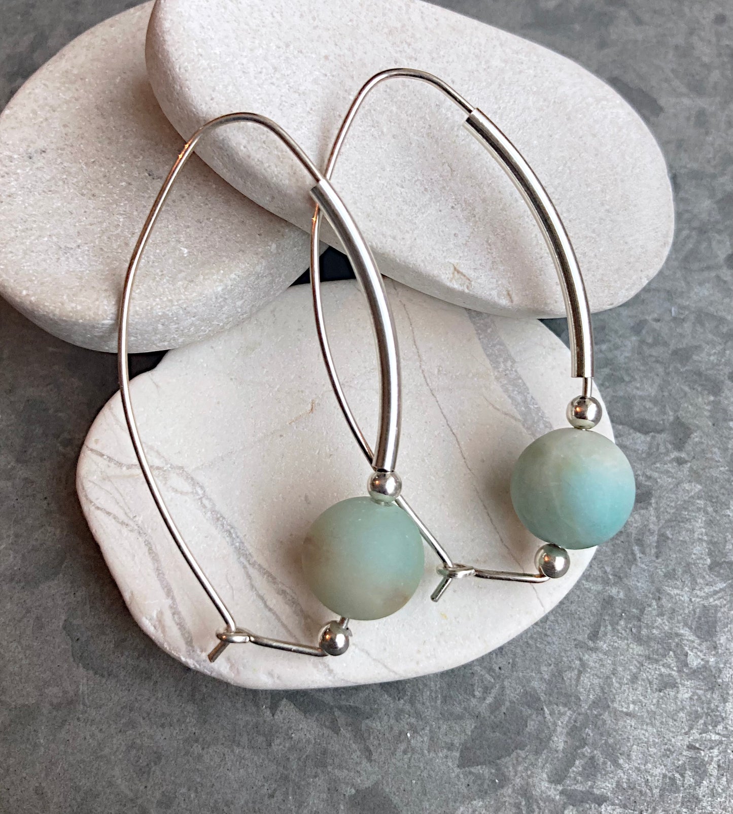 Hook wire with tube bead and large amazonite bead earrings