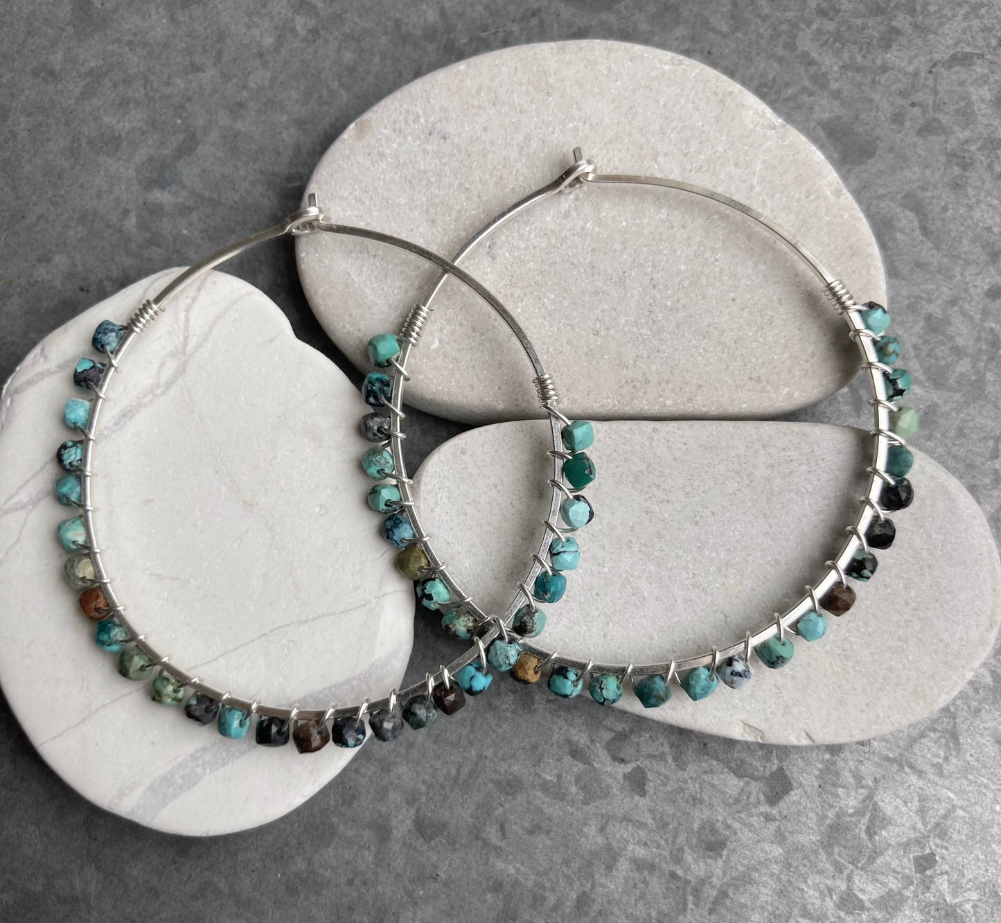 sterling silver and natural turquoise hoop