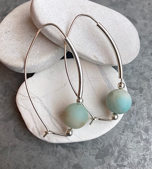 Hook wire with tube bead and large amazonite bead earrings